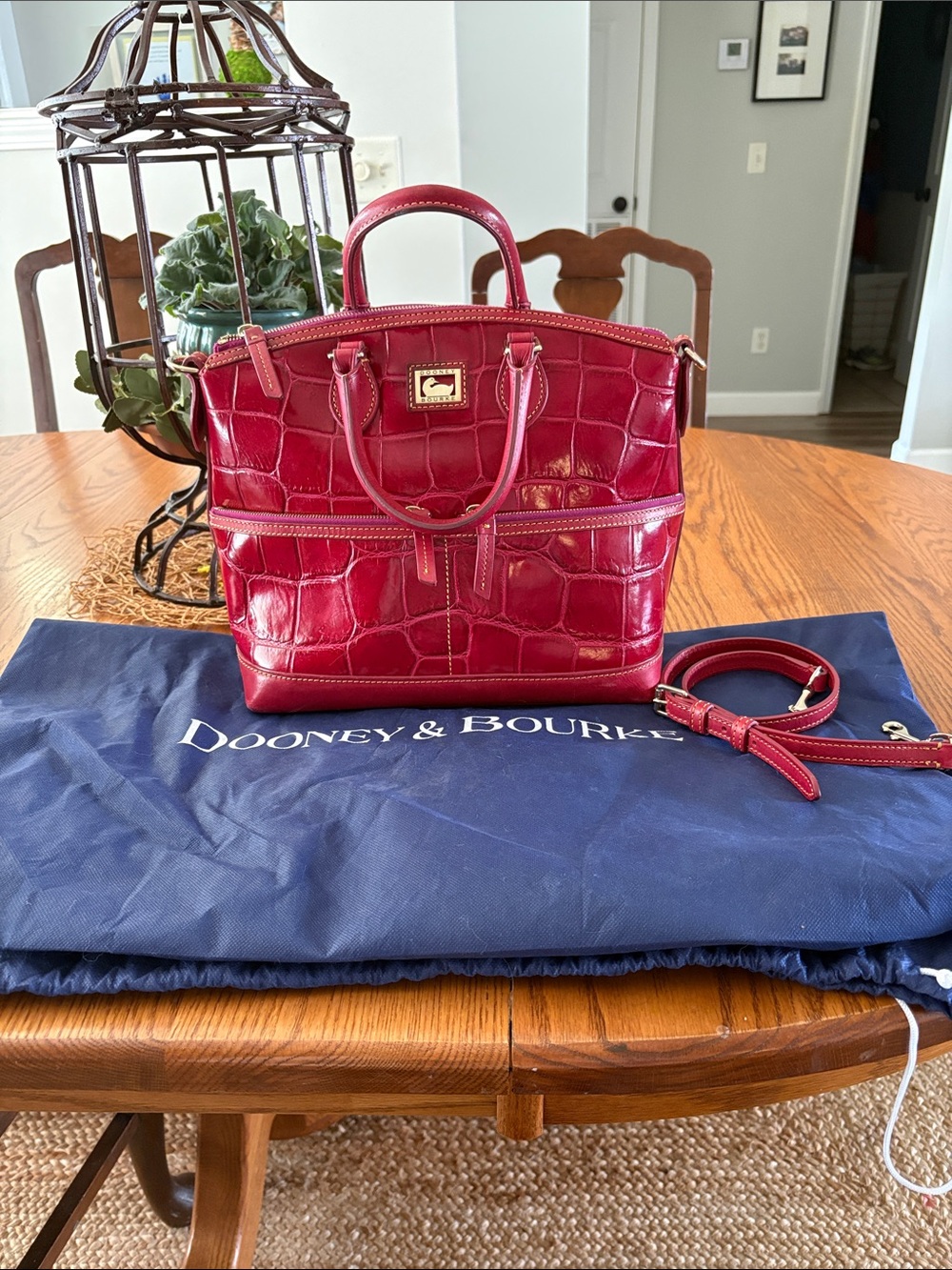 Dooney & Bourke Glossy Red Croc-Embossed Satchel